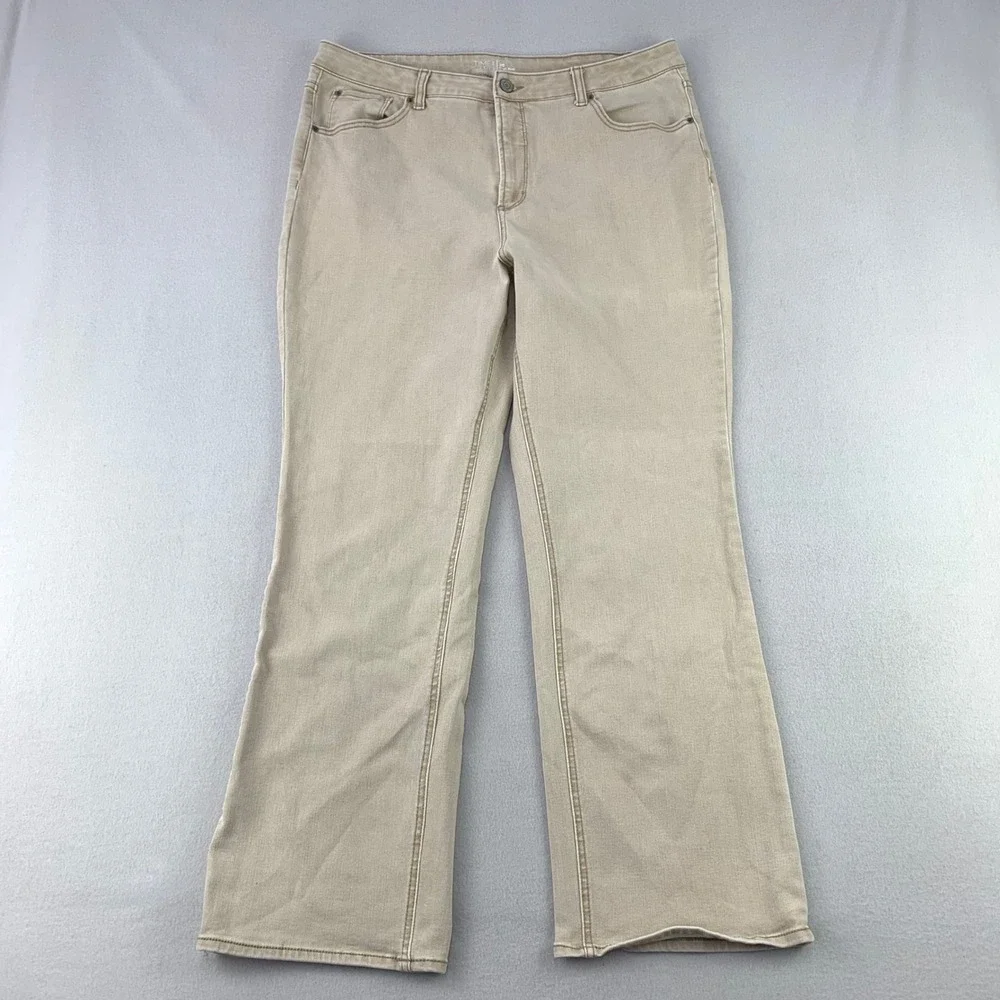 Time and Tru High Rise Bootcut Jeans Women 20 Tan Khaki Casual Stretch Denim